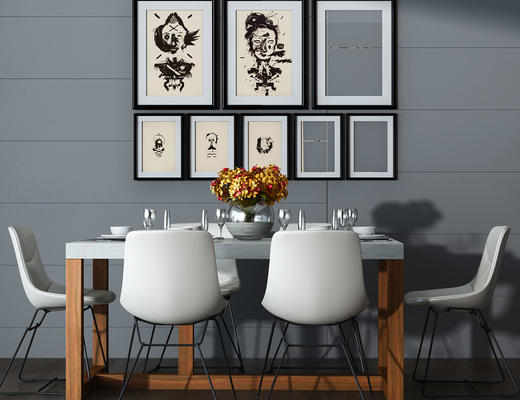 餐桌椅, 桌椅组合, 餐具, 装饰画, 现代