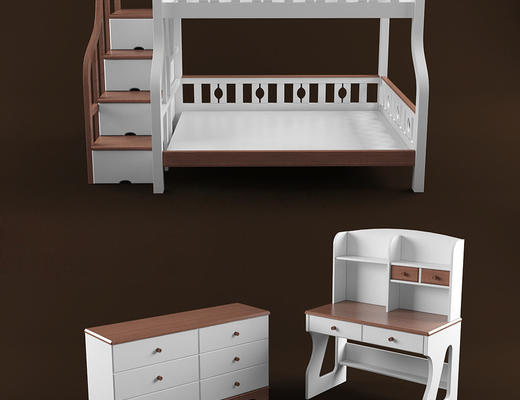 儿童桌, 儿童床, 边柜, 现代